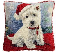 Taxpy Latch Hook Pillow Kit for Adults Beginners,West High White Ground Terrier Pre-Printed Design DIY Embroidery Cushion Cover,17x17 Inch Rug Making Craft for Home Sofa Decor & Gift Idea