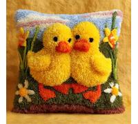 Taxpy Latch Hook Pillow Kit for Adults &, Little Yellow Ducks DIY Pre-Printed Cross-Stitch Embroidery Canvas Craft, 17X17 Inch Decorative Throw Pillow Cover for Sofa Cushions, Bedroom Decor