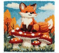Taxpy Latch Hook Pillow Kit -Fox On Mushroom Embroidery Art Craft Kit - All Ages - Unisex - 43X43Cm - Modern Style - Non-Foldable
