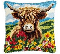 Taxpy Latch Hook Pillow Kit -Highland Cattle at Sunset Embroidery Art Craft Kit - All Ages - Unisex - 43X43Cm - Modern Style - Non-Foldable