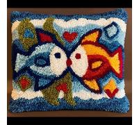 Taxpy Latch Hook Pillow Kit -Kissing Fish Embroidery Art Craft Kit - All Ages - Unisex - 43X43Cm - Modern Style - Non-Foldable