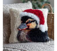 Taxpy Latch Hook Pillow Kit -Little Black Duck Wearing A Santa Hat Embroidery Art Craft Kit - All Ages - Unisex - 43X43Cm - Modern Style - Non-Foldable