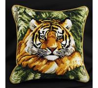Taxpy Latch Hook Pillow Kit Set Tiger Animal 17 X 17 Inch Cushion Cover Latch Hook Kits Throw Pillowcase Craft Needlework Printed Pattern Canvas Cushion Carpet Hand Craft