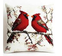 Taxpy Latch Hook Pillow Kit, Two Red Birds Latch Hook Kits DIY Pillow Cover Printed Pillowcase for Home Sofa Decor Kits for Adults Kit