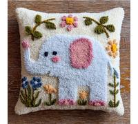 Taxpy Latch Hook Pillow Kits for Adults Beginners Little Elephant and Flowers 17X17 in DIY Pre-Printed Latch Hook Rug Carpet Cushion Kits Cross-Stitch Embroidery Cushion Embroidered Pillow for Ho