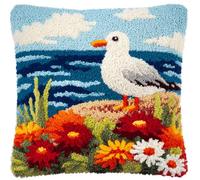 Taxpy Latch Hook Pillow Kits for Adults Beginners Seagull and Flowers 17X17 in DIY Pre-Printed Latch Hook Rug Carpet Cushion Kits Cross-Stitch Embroidery Cushion Embroidered Pillow for Home Sofa