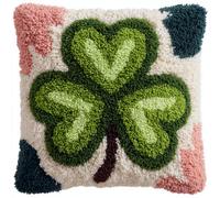 Taxpy Latch Hook Pillow Kits, Green Four-Leaf Clover Pre-Printed Latch Hook Rug Kits Cross-Stitch Embroidery Cushion Sofa Cushion Making Kits 43x43cm