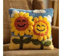 Taxpy Latch Hook Pillow Kits, Sunflower Flowers Pillowcase with Preprinted Throw Pillow Crochet Yarns Knitted Latch Hooking Cushion for Home Sofa 17x17inch