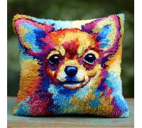 Taxpy Latch Hook Pillowcase Embroidery Kit,Chihuahua, 17X17 Inch Pre-Printed Latch Hook Rug Cushion Cover Kits for Adults and Beginners Cross-Stitch Embroidery Cushion Kit for Home Sofa Decoration