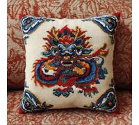 Taxpy Latch Hook Pillowcase Embroidery Kit,Oriental Dragon, 17X17 Inch Pre-Printed Latch Hook Rug Cushion Cover Kits for Adults and Beginners Cross-Stitch Embroidery Cushion Kit for Home Sofa Deco