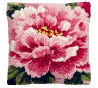 Taxpy Latch Hook Pillowcase Embroidery Kit,Peony, 17X17 Inch Pre-Printed Latch Hook Rug Cushion Cover Kits for Adults and Beginners Cross-Stitch Embroidery Cushion Kit for Home Sofa Decoration