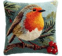 Taxpy Latch Hook Pillowcase Embroidery Kit,Robin On A Branch, 17X17 Inch Pre-Printed Latch Hook Rug Cushion Cover Kits for Adults and Beginners Cross-Stitch Embroidery Cushion Kit for Home Sofa De