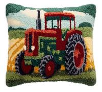 Taxpy Latch Hook Pillowcase Embroidery Kit,Tractor, 17X17 Inch Pre-Printed Latch Hook Rug Cushion Cover Kits for Adults and Beginners Cross-Stitch Embroidery Cushion Kit for Home Sofa Decoration