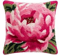 Taxpy Latch Hook Pillowcase Kits for Adults and Starter Peony Flower DIY Cushion Cross Stitch Latch Hook Pillow Kits with Pre Printed Canvas Crochet Yarn Kits Needlework Crafts 17x17 Inch