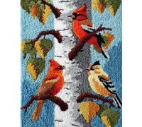 Taxpy Latch Hook Rug Kits for Adults Beginners, Birds On A Birch Tree 35x46in/90x 120cm Animal Pre-Printed Canvas Yarn Rug Hooking Kits, DIY Crochet Cushion Creative Craft, Ideal for Home Deco