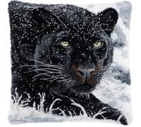 Taxpy Pre-Printed DIY Embroidery Latch Hook Pillow Cover Kit,Black Panther in The Snow,43X43Cm Animal Cross Stitch Cushion Covers Kits DIY Craft Needlework Pillowcase Latch Hook Cushion Kits for