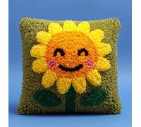 Taxpy Pre-Printed DIY Embroidery Latch Hook Pillow Cover Kit,Cartoon Smiling Sunflower,43X43Cm Animal Cross Stitch Cushion Covers Kits DIY Craft Needlework Pillowcase Latch Hook Cushion Kits for