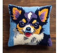 Taxpy Pre-Printed DIY Embroidery Latch Hook Pillow Cover Kit,Chihuahua,43X43Cm Animal Cross Stitch Cushion Covers Kits DIY Craft Needlework Pillowcase Latch Hook Cushion Kits for Kids Adults