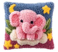 Taxpy Pre-Printed DIY Embroidery Latch Hook Pillow Cover Kit,Cute Elephant and Star,43X43Cm Animal Cross Stitch Cushion Covers Kits DIY Craft Needlework Pillowcase Latch Hook Cushion Kits for Kid
