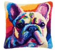 Taxpy Pre-Printed DIY Embroidery Latch Hook Pillow Cover Kit,French Bulldog,43X43Cm Animal Cross Stitch Cushion Covers Kits DIY Craft Needlework Pillowcase Latch Hook Cushion Kits for Kids Adults