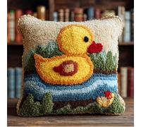 Taxpy Pre-Printed DIY Embroidery Latch Hook Pillow Cover Kit,Little Duck Swimming in The River,43X43Cm Animal Cross Stitch Cushion Covers Kits DIY Craft Needlework Pillowcase Latch Hook Cushion K
