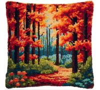 Taxpy Pre-Printed DIY Embroidery Latch Hook Pillow Cover Kit,Maple Forest,43X43Cm Animal Cross Stitch Cushion Covers Kits DIY Craft Needlework Pillowcase Latch Hook Cushion Kits for Kids Adults