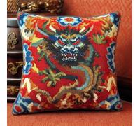 Taxpy Pre-Printed DIY Embroidery Latch Hook Pillow Cover Kit,Oriental Dragon,43X43Cm Animal Cross Stitch Cushion Covers Kits DIY Craft Needlework Pillowcase Latch Hook Cushion Kits for Kids Adult