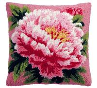Taxpy Pre-Printed DIY Embroidery Latch Hook Pillow Cover Kit,Peony,43X43Cm Animal Cross Stitch Cushion Covers Kits DIY Craft Needlework Pillowcase Latch Hook Cushion Kits for Kids Adults