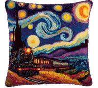 Taxpy Pre-Printed DIY Embroidery Latch Hook Pillow Cover Kit,Train Under The Stars,43X43Cm Animal Cross Stitch Cushion Covers Kits DIY Craft Needlework Pillowcase Latch Hook Cushion Kits for Kids