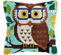 Taxpy Pre-Printed Owl Latch Hook Kit - 43x43cm Crochet Yarn Cushion with Colorful Floral Patterns,Perfect for Christmas Home Sofa Decoration,All-Season Crafting,Owl Home Decor