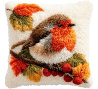 Taxpy Robin Bird Latch Hook Pillow Kit for Adults Beginners,17x17 Pre-Printed Canvas Cushion Cover,Complete DIY Latch Hook Craft Kit Yarn Embroidery for Sofa Home Decoration -7