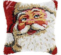 Taxpy Santa Claus Man Latch Hook Cushion Kits Pillow Cover Pattern Printed Canvas Knitted Hooking Pillowcase Cushions with Zipper Crafts Crochet Home Decor DIY Kits 17x17 in/43x43 cm