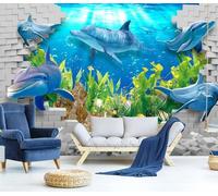 Taxpy Wall Mural Ocean Dolphin,200x140cm Photo Wallpaper, 3D Print Mural Wallpaper, for Living Room Bedroom Sofa Background Family Wall Decor