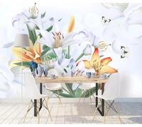 Taxpy Wall Mural White Lily Flower,200x140cm Photo Wallpaper, 3D Print Mural Wallpaper, for Living Room Bedroom Sofa Background Family Wall Decor