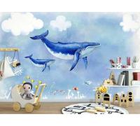 Taxpy Wallpaper Murals Blue Whale,200x140cm 3D Art Photo Wallpaper, HD Print Wall Mural Giant Poster, Modern Living Room Bedroom Backdrop Wall Decor