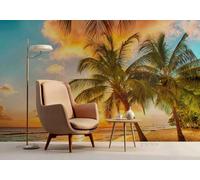 Taxpy Wallpaper Murals Ocean Sunrise Palm Tree,200x140cm 3D Art Photo Wallpaper, HD Print Wall Mural Giant Poster, Modern Living Room Bedroom Backdrop Wall Decor