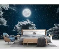 Taxpy Wallpaper Photo Murals Night Clouds Moon Star Sky,300x210cm Wall Art Wallpaper 3D Photo Wall Mural Living Room Bedroom Poster Decoration