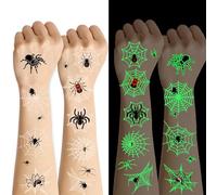 TAXTYHRE Children's Tattoos, 10 Sheets Luminous Halloween Tattoos, Halloween Tattoos for Girls Boys, Realistic Spider Web Tattoo Stickers, for Children's Birthday Party Bags, Carnival Cosplay