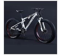 TAXXII 24 Inch Fat Tire Hardtail Mountain Bike for Men and Women, Dual-Suspension Adult Trail Bikes, All Terrain with Adjustable Seat & Dual Disc Brake,White,21 Sp