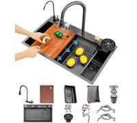 TAXXII 304 Stainless Steel Kitchen Sink Multi-Purpose Single Bowl Bar Prep He RV with Faucet Drain Assembly Cup Washer Drop in Or Under Mount (Color : Black, Size 75x46x22cm)