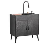 TAXXII Bathroom Vanity Sink,Storage Cabinet with Doors,Modern Nano Raindance Waterfall Single Kitchen Sinks,304 Stainless Steel Laundry Utility Tub With Pull Down Faucet,for Indoor Outdoo