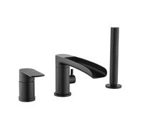 TAXXII Black Bathtub Faucet Mixer 3-Hole Design 360° Swivel Spout 2-Function Shower Head Cascade Water Flow Complete with Hose for Stylish Bathroom Upgrade