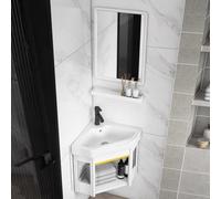 TAXXII Corner Bathroom Vanity Sink and Wall-Mounted Mirror Modern Floating laundry tub Shelf Storage Organizer Narrow Cabinet, Hanging hand washing station for Bathroom, Kitchen, Living R