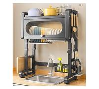 TAXXII Dish Drying Rack for Kitchen Counter Stainless Steel, 3-Tier Adjustable Height, Expandable Over The Sink with Drip Tray, Dishes Space Saver-67x30cm (87x30cm)