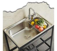 TAXXII Freestanding Sink Outdoor Laundry 304 Stainless Steel Kitchen Set Utility Single Bowl Restaurant Dining Sink, 50cm/60cm (Color: Cold Water, Size: 52x38cm/20.5x14.9inch) (Co