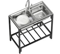 TAXXII Freestanding Stainless Steel Utility Sink, Single & Double Bowl Laundry Sink with Reinforced Stand, Storage Shelf Faucet, Commercial Grade Wash Station for Kitchen, Garage, Room, O