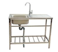 TAXXII Freestanding Utility Kitchen Sink, Outdoor Camping Single Bowl Sinks With Left Drainboard, Stainless Steel Laundry Hand Washing Station Hose For Room, Garage, Basem,83 * 50 75cm