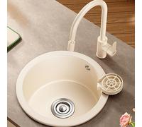TAXXII Handmade Kitchen Sink Quartz Stone Single Bowl With Cup Washer Drain Assembly Angle Valve Basket Hot And Cold Water Tap(32CM)