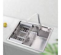 TAXXII Handmade Multi-functional Single Sink Faucet Dish Drainer Basket Combo Set, with Strainer & Waste Plumbing Pipes Undermount Drop-in Installation Inset (Size : 580x430x220mm)