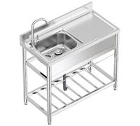 TAXXII Kitchen Sink Outdoor with Workbench, Commercial Utility Sink, Freestanding Drainage Pipe Tap, Storage Rack and Knife Rack, Console Right Garage Restaurant
